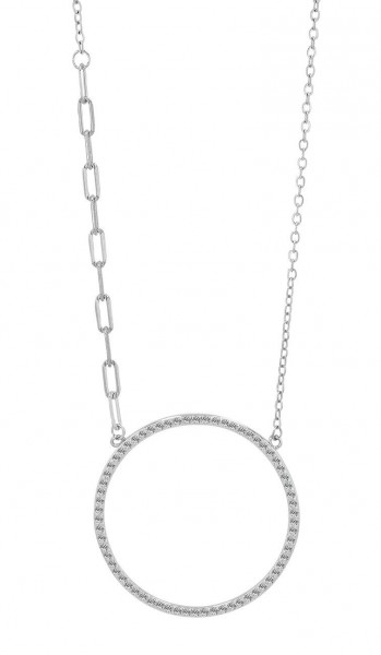 925/- Echt Silber Halskette &quot;Odelia&quot; mit rundem Anhänger, rhodiniert