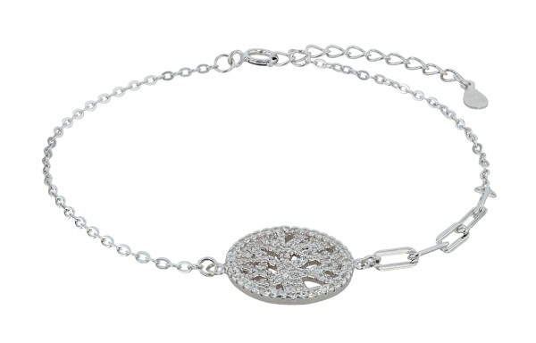 925/- Echt Silber Armband &quot;Irie&quot;, Lebensbaum mit Besatz, rhodiniert, 17+3 cm
