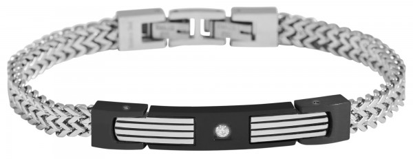 Akzent Geflochtenes Panzerarmband aus Edelstahl mit Similistein, silberfarbig