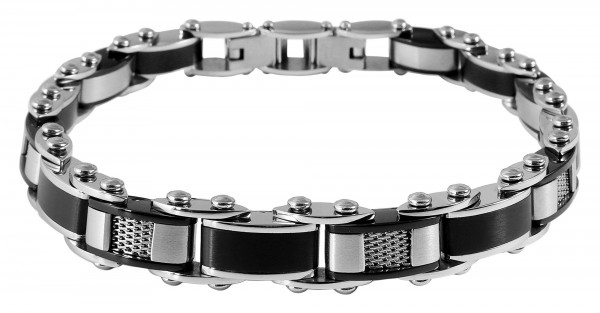 &quot;Bjarne&quot; Edelstahl Armband, 21 cm + 1 cm, mit schwarzen Elementen, Verlängerung