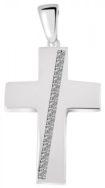 925/- Echt Silber Anhänger ohne Kette, Kreuz mit Zirkoniabesatz, 925/rhodiniert