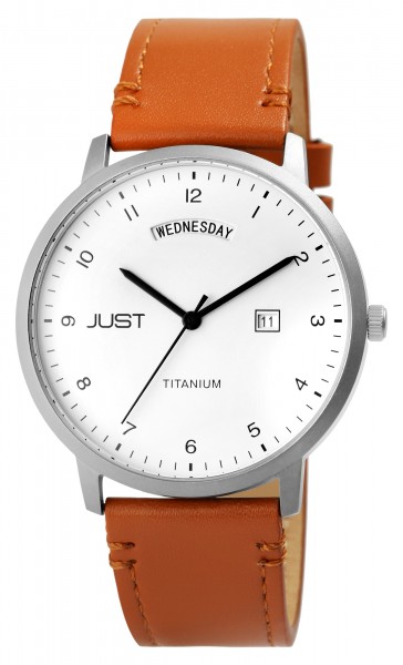 Just Titan Herrenuhr mit Echtlederarmband, 5 ATM