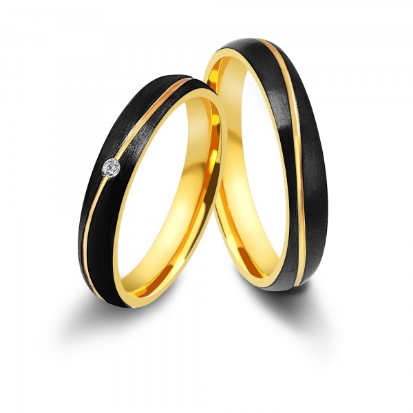 &quot;Yara&quot; Akzent Damen-Partnerring, Edelstahl, bicolor (schwarz/ goldfarben)